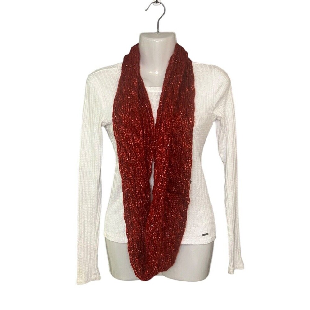 Charlotte Daniel Red Infinity Scarf Sequined Metallic Embellishments